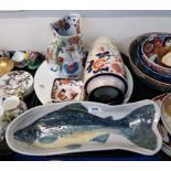 A Highland stoneware fish dish, two large plates, ironstone jug and other items Condition Report: