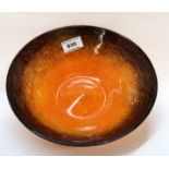 A Monart mottled orange and brown glass dish 23cm diameter Condition Report: Available upon request