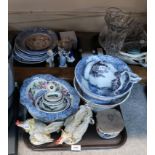 Assorted transfer printed pottery including a Bells Marine jug, figures etc Condition Report: Not