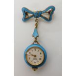 A silver gilt and turquoise enamel fob watch, retailed by Birks weight without mechanism 9.5gms