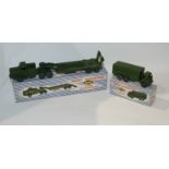 A Dinky 661 Recovery Tractor, a Dinky 660 Tank Transporter, Dinky 689 Medium Artillery Tractor,