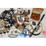 A pair of retro Norman Hartnell cufflinks, a Jasper Conran necklace, Napier earrings etc Condition