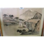 CHINESE SCHOOL Sampan on a river landscape, watercolour, 30 x 40cm and two others (3) Condition