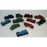 A collection of eleven vintage Dinky models including Lincoln Zephyr, Packard, Riley etc, Dinky