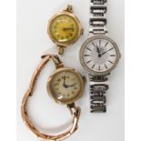 A 9ct cased ladies vintage watch, a gold plated example and a gem set Rotary watch Condition Report: