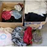 Assorted ladies piano shawls, hats and other textiles Condition Report: Not available for this lot