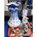 A Bisto pottery Lynton pattern ewer, two Lladro figures of girls, four Hummel figures etc