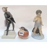 A Royal Copenhagen figure of Sandman, designed by Christian Thomsen, another Boy Bathing and a robin