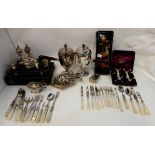 A tray lot of EP - cafe au lait set, cased cutlery, condiments etc Condition Report: Available