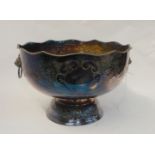 A silver plated punch bowl with lion's mask handles, 21cm high x 32cm diameter Condition Report: