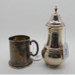 A lot comprising a silver sugar castor, Sheffield 1931, 16cm high and a silver tankard, Birmingham