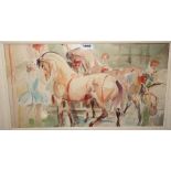 BRITISH SCHOOL Circus horses, signed, watercolour, 28 x 50cm Condition Report: Available upon