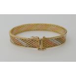 A 9ct gold three colour gold bracelet, length 18cm, weight 19gms Condition Report: Available upon