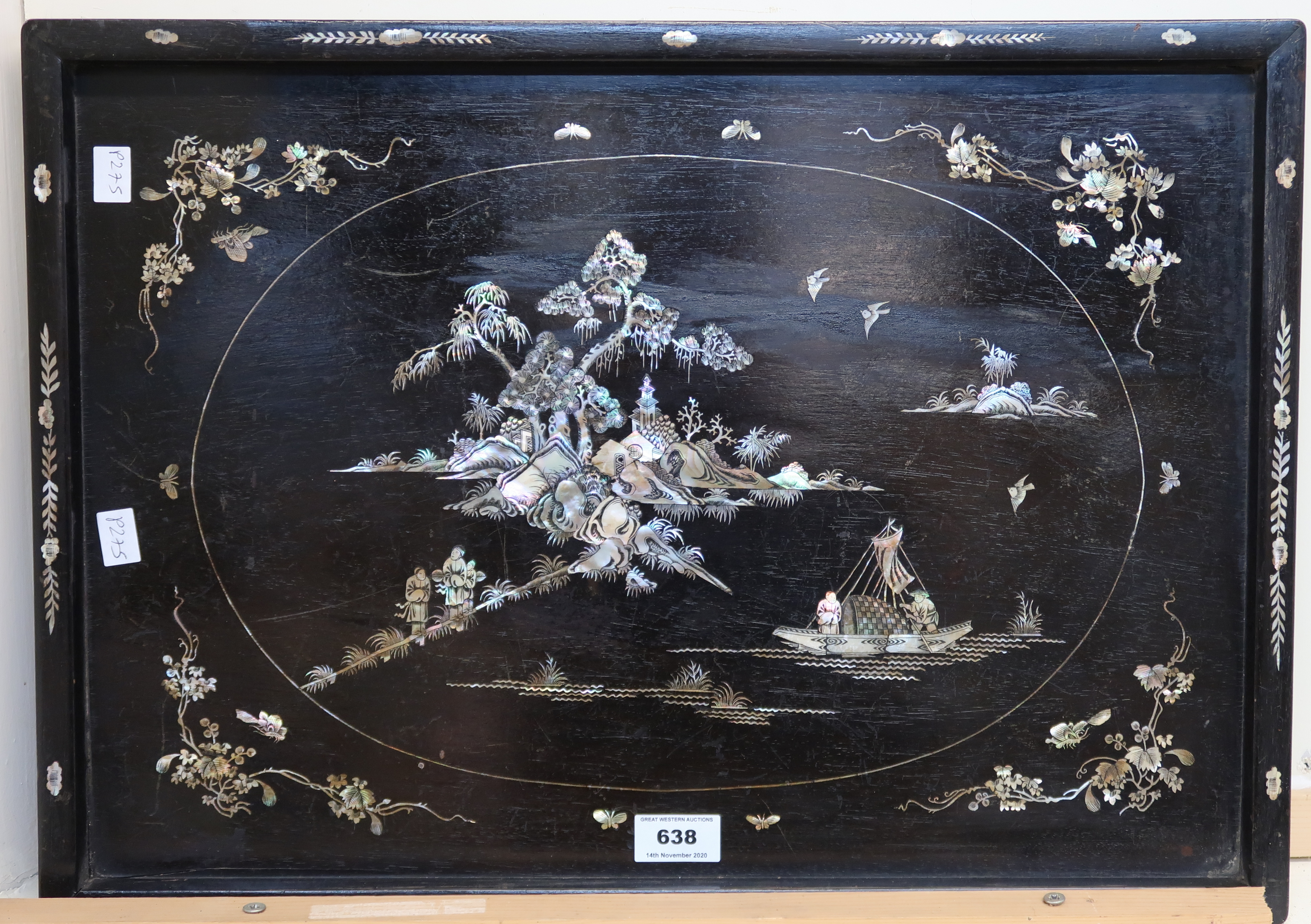 A mother of pearl inlaid tray Condition Report: Available upon request