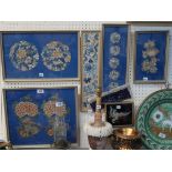 A collection of framed Chinese silk panels (7) Condition Report: