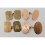 Two pairs of 9ct gold monogrammed cufflinks weight combined 11.5gms Condition Report: Available upon