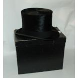 A black top hat by Forsyth Bros, 20 x 16cm in carry case, gloves etc Condition Report: Available