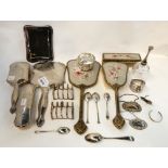 A tray lot of EP and silver - dressing table sets, silver toastracks etc Condition Report: Available