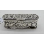 An embossed silver snuff box, London 1887, 8.3cm wide, 57gms Condition Report: Available upon