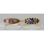 An 18ct gold sapphire and diamond ring hallmarked London 1918, size K, together with a 9ct ruby