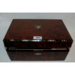 An inlaid sewing box with a collection of thimble etc and another sewing box, 30cm and smaller (2)