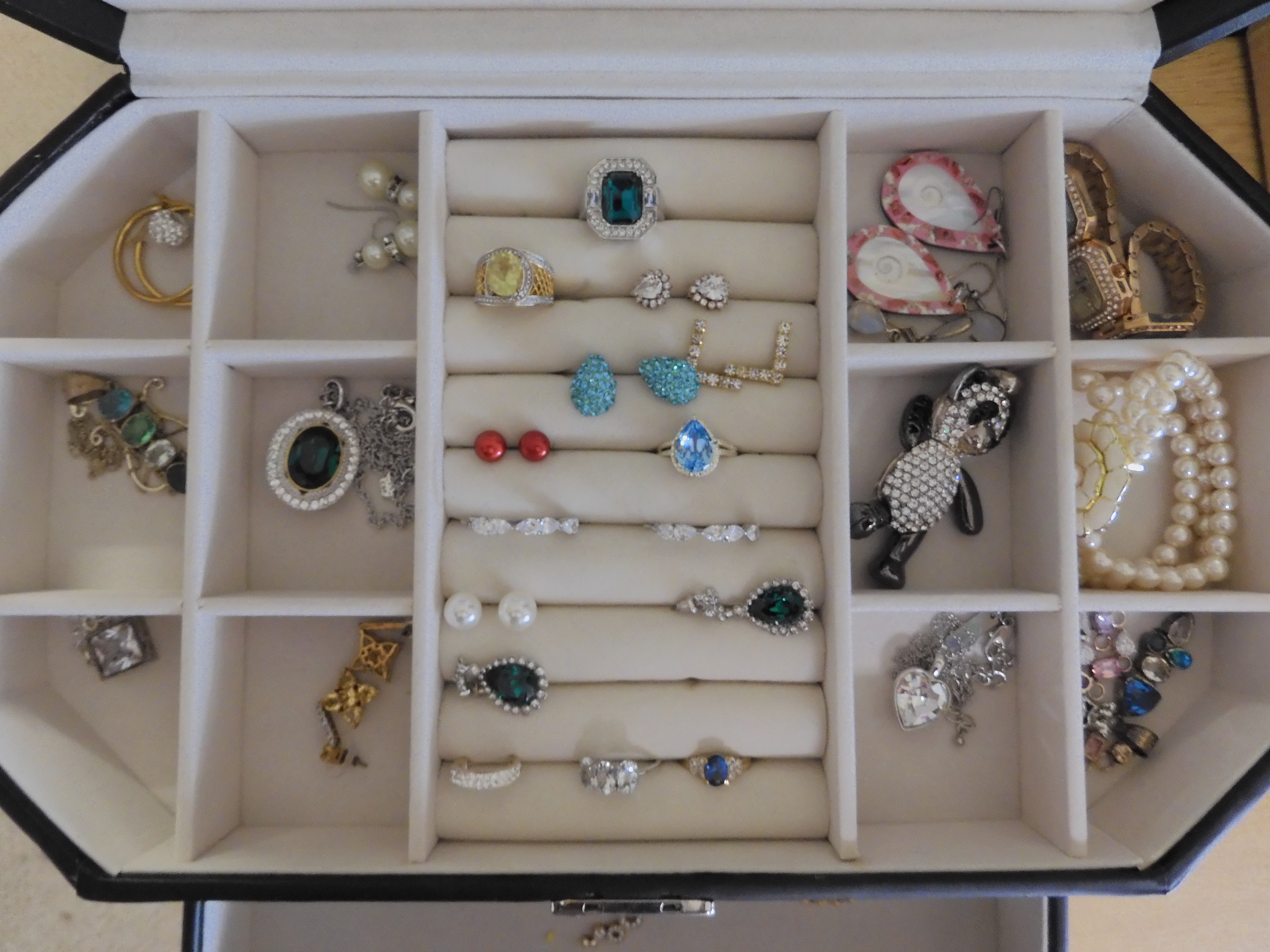 A large jewellery box full of silver and costume jewellery, to include a large gem set panda pendant - Image 2 of 6