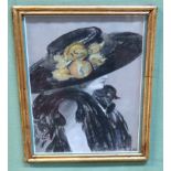 SCOTTISH SCHOOL Lady with floral hat, pastel, 24 x 19cm Condition Report: Available upon request