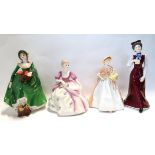 A Royal Worcester figure Rachel and three Coalport figures including Charlotte, Helen and Joy