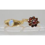 A 9ct gold opal and diamond ring size P1/2, and a 9ct gold garnet cluster ring size O1/2, weight