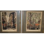 A pair of hand coloured French etchings of Montmartre Condition Report: Available upon request