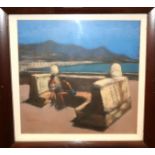 PETER NARDINI Figures seated at the promenade, signed, acrylic, 29 x 29cm Condition Report: