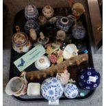 A selection of ceramic decorative ornaments, small pots, and other items Condition Report: Not
