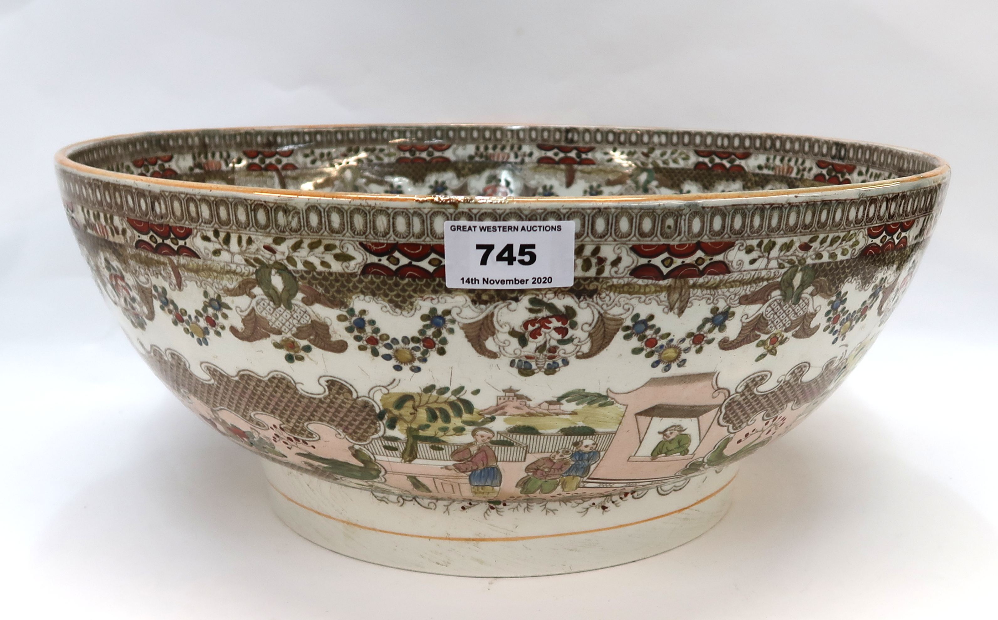 A large Chinoiserie decorated bowl, 38 cm diameter Condition Report: Available upon request