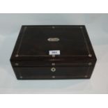 An inlaid sewing case, with mother of pearl accessories etc Condition Report: Available upon
