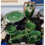 A collection of Eichwald pottery including a tazza, pots, a vase, a candlestick etc Condition