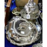 A tray lot of EP - kettle, basket, entree dish, salver etc Condition Report: Available upon request