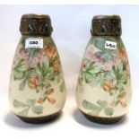 A pair of Alexandra porcelain works vases with horse chestnut and lilac decoration, 25cm high