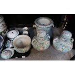 A lot comprising a Soho Pottery wash set featuring printed chinoiserie style decoration Condition