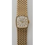 A 9ct gold ladies Uno watch with integral woven strap, length 17.5cm, weight 35.2gms including
