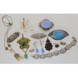 An Art Nouveau paste and glass set pendant, a silver Ward Brothers bracelet and other items