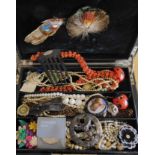 A jewellery box full of vintage costume jewellery, and a collection of pre decimal coinage Condition