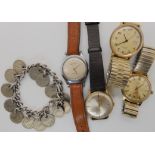 Four gents vintage watches to include Invicta, Rotary, Timex and Oris, a silver curb chain