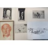 TOM SHANKS RSW RGI PAI A quantity of unframed work, watercolour, pencil, etchings and prints (a lot)