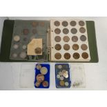 A lot comprising an album of coins, mainly copper with a few pre '47 coins with two small plastic