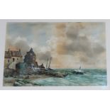 JAMES HAMILTON GLASS Coastal village, signed, watercolour, 35 x 52cm Condition Report: Available