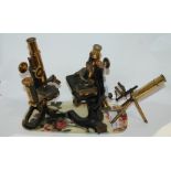 Three various lacquered brass microscopes including Swift & Sons and C Reichert, etc (3) Condition