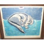 SALIM SOLDAN Cat, signed, wood block print, 7 of 30 ,30 x 34cm and KATRIINA HYSLOP Silk
