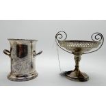 A lot comprising a silver pedestal bon bon dish, 8.5cm high and a silver bottle stand, 8.7cm high,