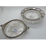 A lot comprising two silver mounted glass dishes, Sheffield 1913 and Birmingham 1898, the longest