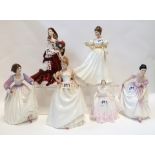 Five Royal Doulton figures including Ashley, Danielle, Christmas Day 2008, Kathleen and Gift of